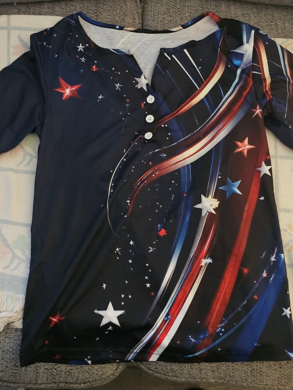 Patriotic Star & Stripe Henley Top in Navy, Red, White